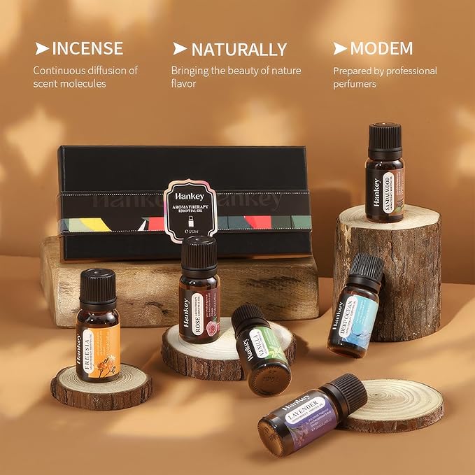 6 Pack Essential Oil Gift Set, Premium Fragrance Essential Oil for Diffuser, Home Care, Humidifiers, Air Purifier, Water soluble Essential Aromatherapy Oil for Relax Travel Sleep Mood 10ml / 0.34fl.oz