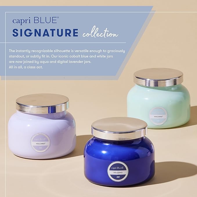 Capri Blue Volcano Scented Mini Tin Jar Candle - Printed Mini Tin Candles for Home Scented with Tropical Fruit & Sugared Citrus - Long Lasting Soy Wax Blend - Aqua (3 oz)