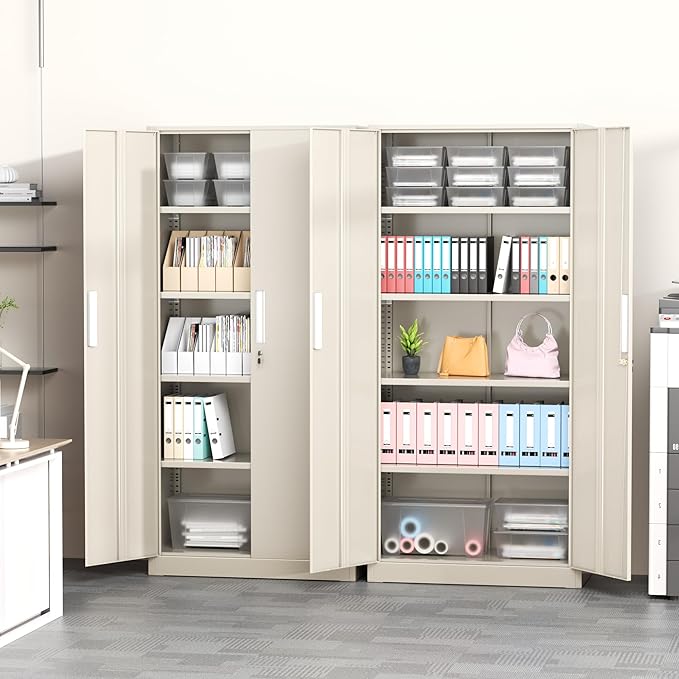 Greenvelly Metal Garage Storage Cabinet, 72” Locking Steel Garage Cabinet with 2 Doors and 4 Shelves, Tool Cabinets, Metal File Cabinet for Home Office, Basement, Classroom, Grey(32" ×16")