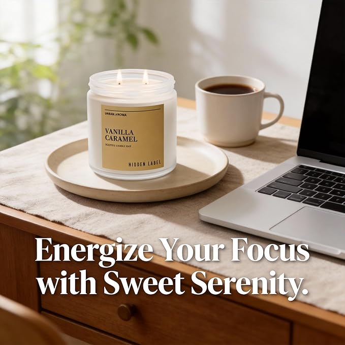 Hidden Label Vanilla Caramel Scented Candle, 12oz Large Soy Wax Candle for Home Scented, 70H Long Lasting 2-Wick Non Toxic Aromatherapy, Sweet & Cozy Home Decor Gift for Relaxation, Stress Relief