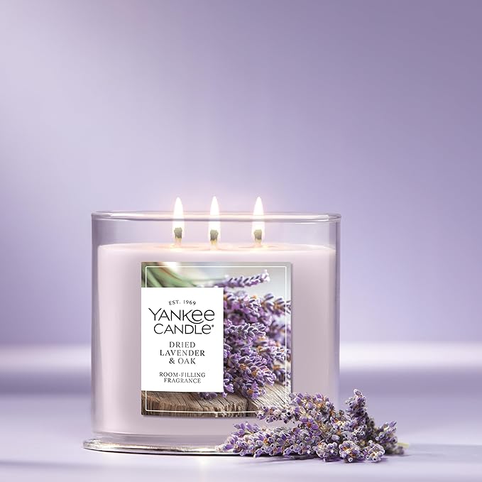 Yankee Candle Dried Lavender & Oak, Scented Candle, 14.5oz 3-Wick Candle Jar with up to 40 Hours Burn Time, Giftable