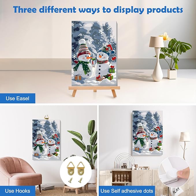 MOGTAA Christmas Paint by Numbers Kit for Adults Beginners with Frame, Snowman Adult Paint by Number Kits on Canvas with Easel, Easy DIY Winter Oil Painting Kits for Home Decor, 8x12in