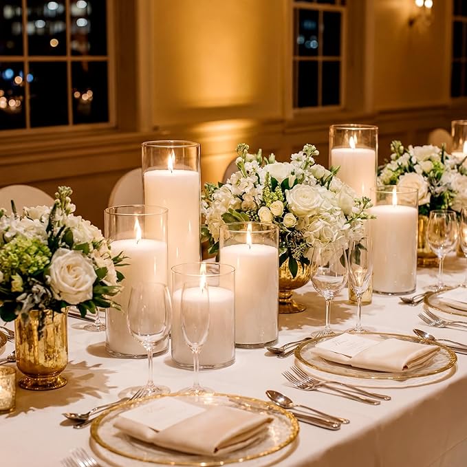 Gerrii 5lb Wedding Pearled Candle Sand 12 Wick 6 Cylinder Glass Vase Kit Refillable DIY Pearled Candle Making Kit for Wedding Table Centerpiece Gift Home Dating Holiday Party Decor