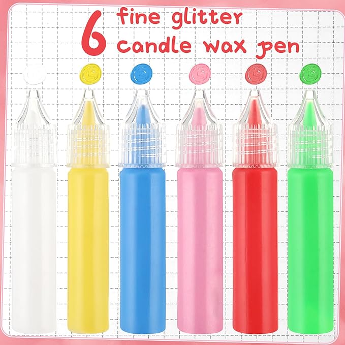 Lounsweer 12 Pcs Galentine DIY Candle Painting Kit Bulk 6 Set Ivory Taper Candles and Wax Pen Valentine's Day Candle Painting Crafts Gifts for Adult Couples DIY Making Crafts Wedding Party Decor
