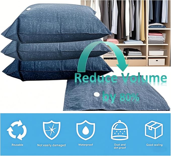 12-Pack Heavy Duty Vacuum Storage Bags with Hand Pump Included, 3 Jumbo+3 Large+3 Medium+3 Small(for Luggage) Sizes, Reusable Oxford Ripstop Vacuum Seal Bags for Home Storage, Travel