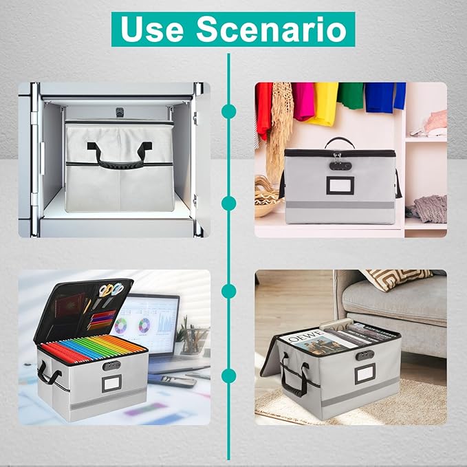EXLIFBAG File Box with Lock, Portable Document Organizer Box with Handle, Fireproof File Box for Home Office, Legal File Organizer Storage