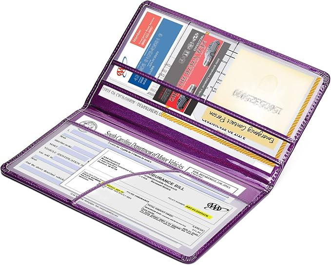 HERRIAT Car Registration and Insurance Card Holder,Glitter Leather Vehicle Glove Box Automobile Documents Paperwork Wallet Case Organizer for ID, Key Contact Information Cards,Men&Women