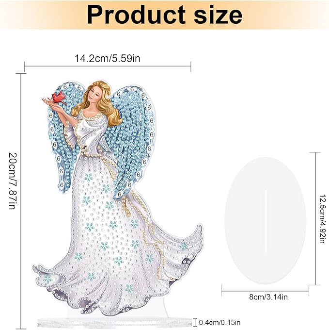antor Diamond Painting Desktop Ornament Kit, Acrylic Tabletop Diamond Art Tabletop Decoration with Wings Angel Figurine for Adults, Special Shape Crystal DIY Crafts Gift