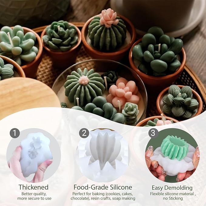 ZRLABL Candle Making Kits for Beginners, DIY Candle Making Supplies Include 10pcs Succulent Silicone Molds, 50pcs Gift Tags, 65ft Jute Twine, 6pcs Clear Candle Jars, 50pcs Candle Wicks