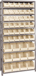 Quantum Storage Systems QSBU-230240IV Giant Open Hopper Steel Shelving System, 12" D x 36" W x 75" H, with 10 Shelves and 36 QUS230 and 12 QUS240 Bins, Ivory