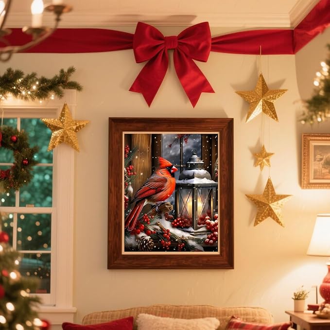 TCDZMYGS Christmas Paint by Numbers Kit for Adults Beginner,Cardinals Paint by Number Kits with Frame,DIY Acrylic Oil Painting by Numbers for Home Wall Decor 9.5 x 11.8 inch