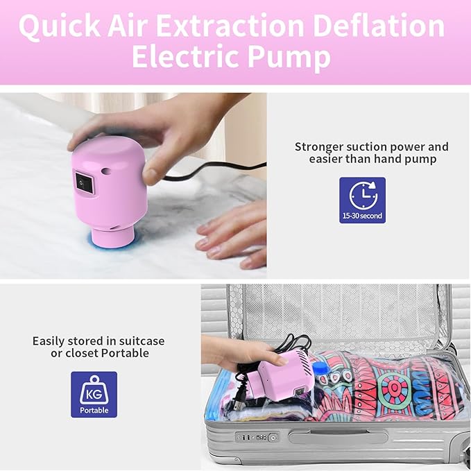 HOTBAG Electric Air Pump for Vacuum Storage Bags, Portable Travel Vacuum Pump Compressing Clothing Vacuum Seal Pump for Various Vacuum Seal Bags Pink(Storage Bag Not Included)