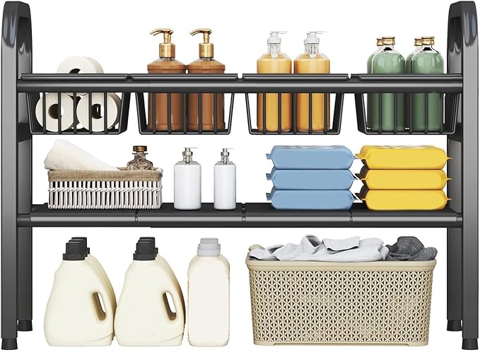 Under Sink Organizer and Storage,2 Tier Expandable Organization and Storage with 4 Panels and 4 Baskets,Cabinet Organizer,Under Sink Shelf,for Kitchen,Bathroom,Laundry Pantry Cabinet,Black