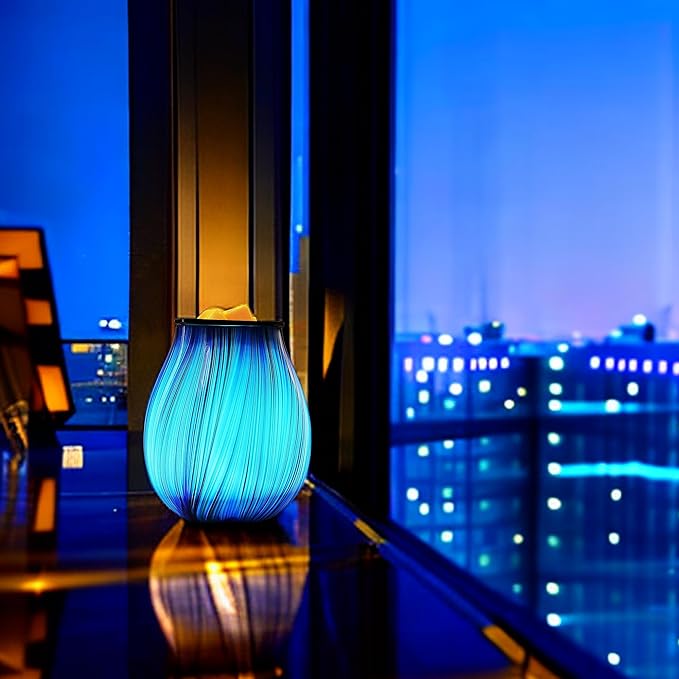 Inrorans Glass Electric Wax Melt Warmer Oil Burner with Stable Heating PTC Reusable Silicone Tray 7 Colorful Changing Led Light Night Light Scent Warmer for Home Fragrance Warmers-Blue Silk Timer