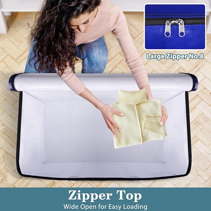 HomeHacks Moving Bags Heavy Duty with Strong Zippers and Handles Collapsible Moving Supplies, Storage Totes for Packing & Moving Storing 93L,10-Pack, Blue