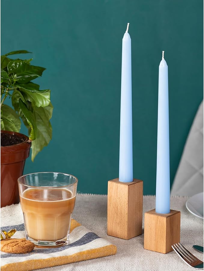 CANDWAX Light Blue 8 inch Taper Candles Set of 12 - Unscented Smokeless Dripless Tall Candlesticks - Perfect for Special Occasions and Ordinary Dinners and as Easter Candles - Light Blue Candle Sticks