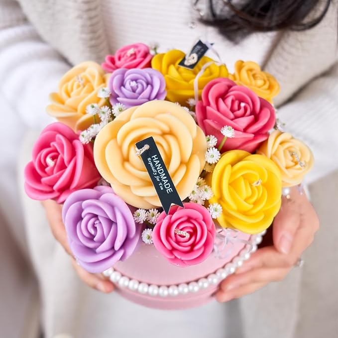 Rose Candle Making Kit with Candle Wicks Flower Silicone Mold for Candle Making Molds Set of Large + Medium + Small 3D Rose Molds DIY Handmade Soap Mould for Home Decor Valentine's Day Gift