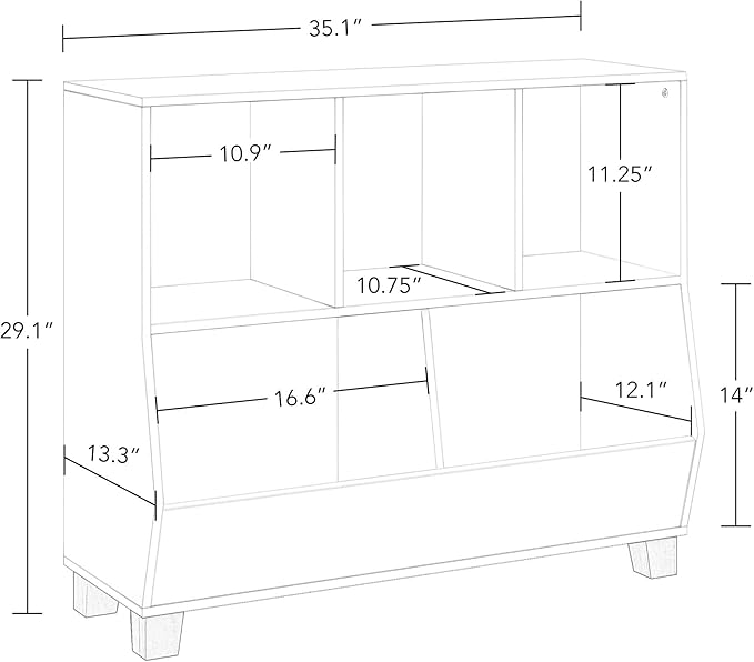RiverRidge Catch-All Kids 35 Inch Wide Toy Organizer with 3 Cubbies and 2 Storage Bins - Pure White