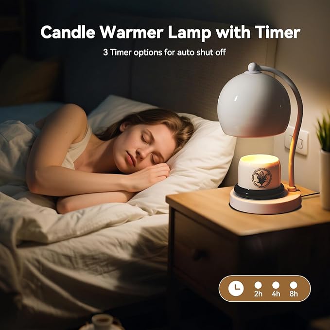 Ceramic Candle Warmer Lamp with Timer Dimmer Fit for Candle Jars, Modern Design with 2 Bulbs, House Warming Gifts, New Home Decor, Mother's Day, Birthday Gifts (White)