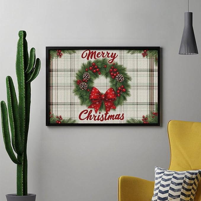 AIVKIEJK Diamond Painting Kits for Adults - Red Bow & Green Leaves Merry Christmas Painting DIY 5D Full Drill Diamond Dots Paintings with Diamonds Gem Art and Crafts Home Decor 8"x12"