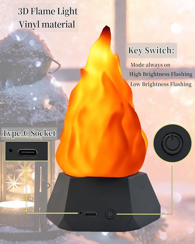 Fake Fire Lamp, LED Rechargeable Travel Night Light with Flickering Cozy Lighting,3-Mode Flame Fireplace Candles for Apartment Patio Decor Outdoor Camping Decorations-4 Pack…