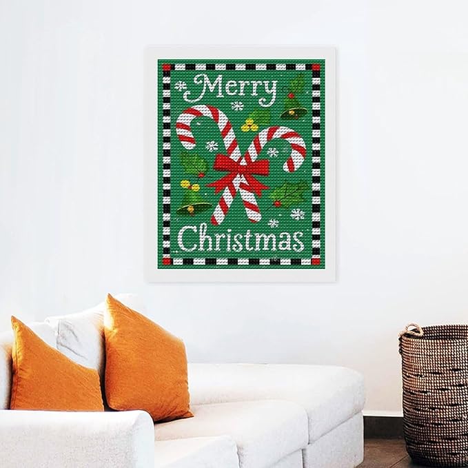 AIVKIEJK Diamond Painting Kits for Adults - Festive Merry Christmas Red Bow, Candy Cane & Bell Painting DIY 5D Full Drill Diamond Dots Paintings with Diamonds Gem Art and Crafts Home Decor 16"x20"