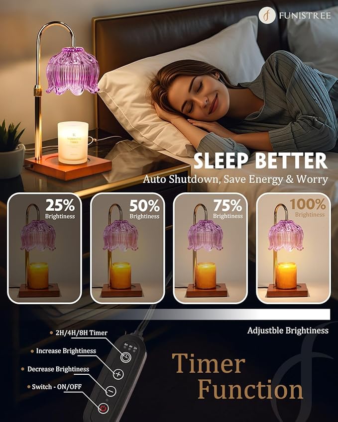 Purple Candle Warmer Lamp with Timer & Dimmer, Candle Lamp Warmer Adjustable Height, Mothers Day Birthday Gifts for Women Mom, House Warming New Home Bedroom Decor, Flower Wax Warmer for Jar Candle