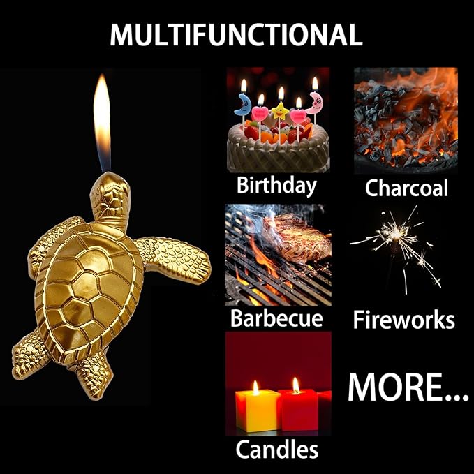 WEQTETJU Vintage Metal Butane Gold Turtle Lighter, Portable Cool Soft Flame Lighters, Refillable Novelty Vintage Lighters for Men Fireplace Candle Camping BBQ (Without Gas)