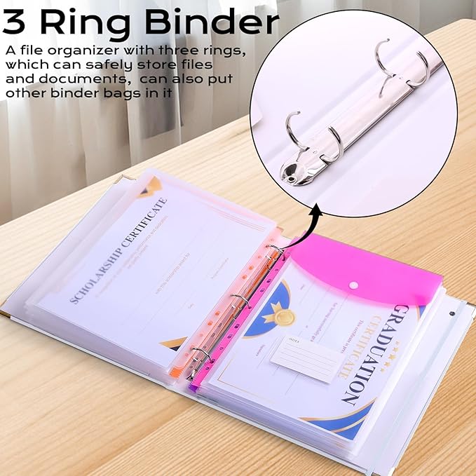 XKDOUS Aesthetic Document Organizer Linen Folio Folders with Pockets, 3-Ring Accordion Storage Binders Expanding File Folder for Important Papers, Documents and Files