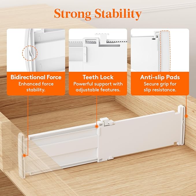 Lifewit 4" Tall 12 Pack Drawer Dividers, 27-42cm/10.5-16.5" Expandable Drawer Divider for Clothes, Adjustable Dresser Drawer Organizers, Drawers Separators for Dresser/Bathroom/Closet/Kitchen White