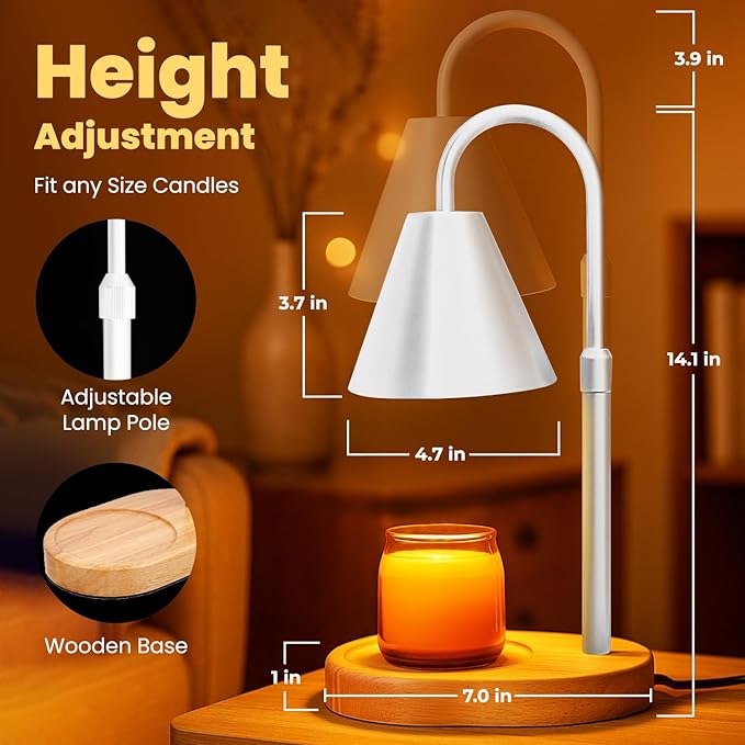 Lavalay Candle Warmer Lamp – App-Controlled Dimmable Warmer Light with Timer & Adjustable Height – Modern Flameless Silver Candle Melter lamp with Wood Base for Jar Candles– Gift for Mom & Women