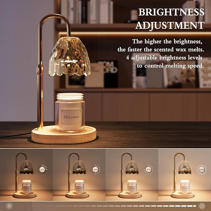 Candle Warmer Lamp with Timer Dimmable, Adjustable Height Wax Melt Warmer for Jar Candles, Birthday Gifts for Women, House Warming Gifts New Home Decor with 2 Bulbs, Amber