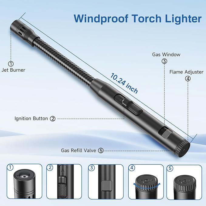 Flame bird 2 Pack Flexible Multi-Purpose Lighter, Long Butane Torch Lighter USB Rechargeable Electric Lighter for Candles BBQ Grill Fireplace Kitchen Camping (NOT PREFILLED)
