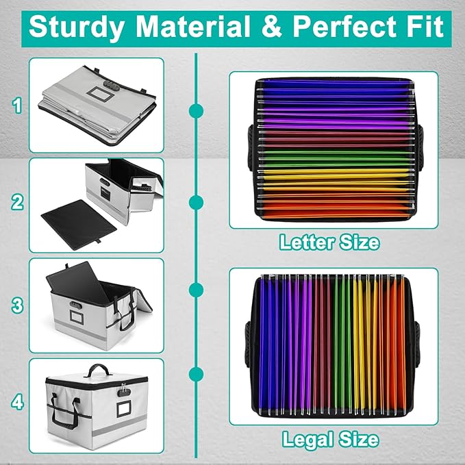 EXLIFBAG File Box with Lock, Portable Document Organizer Box with Handle, Fireproof File Box for Home Office, Legal File Organizer Storage