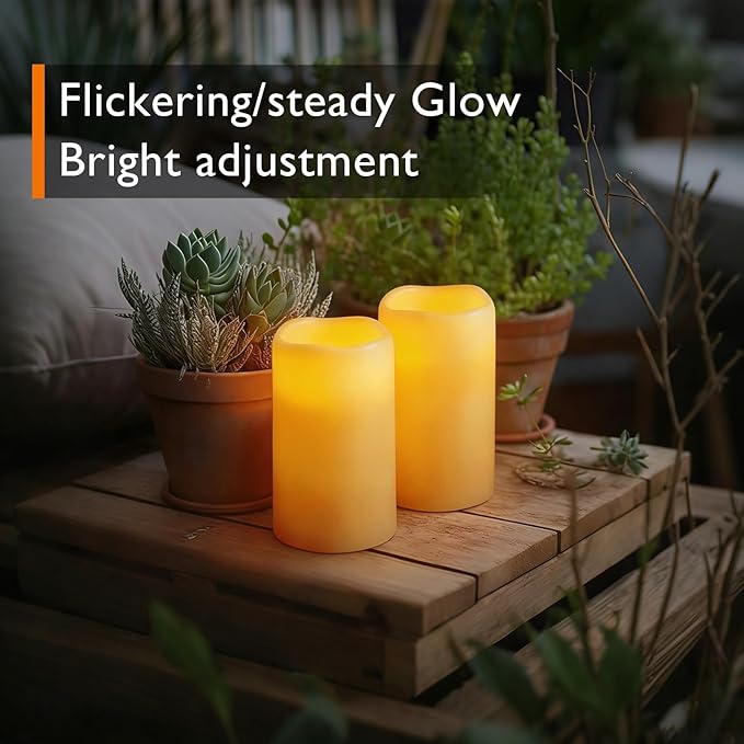 Homemory 3"x5" Flameless Candles, Outdoor Waterproof, Battery Operated LED Pillar Candles with Remote Control and Timer, Plastic, Long Lasting