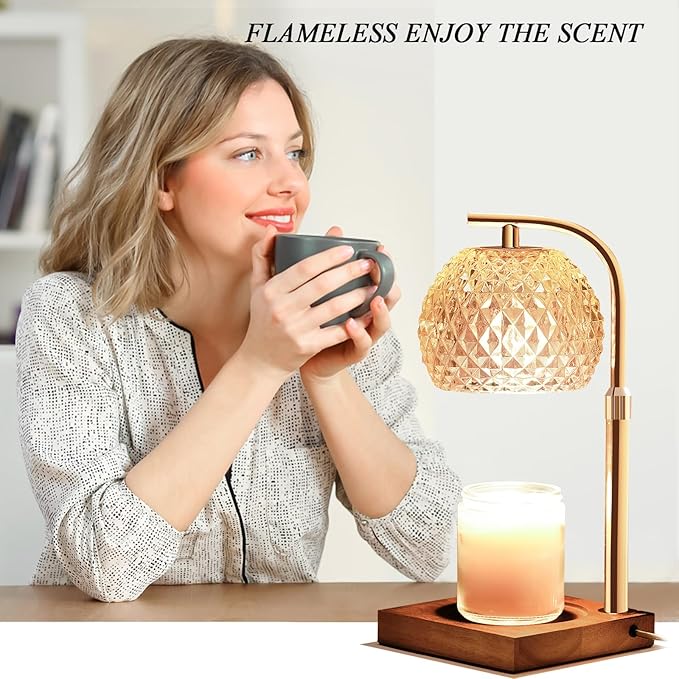 Mocalido Candle Warmer Lamp with Timer, Dimmable Electric Candle Warmer Adjustable Height, Top Candle Melter Warming Lamp for Scented Jar Candles, Amber