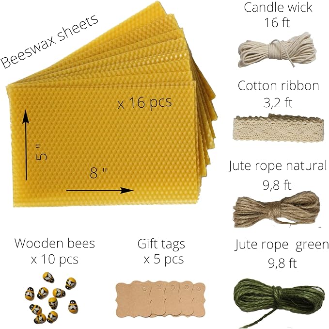CraftersAvenue Beeswax Candle Making Kit - 16 Beeswax Sheets for Candle Making - Size 5 x 8 in - Make Your Own Rolled Candle - Candle Making Supplies - Yellow