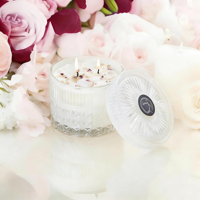 Chloefu LAN White Crystal Candle Gardenia Candles for Home Scented, Large 2-Wick Candle, Highly Scented, Gifts for Women, Anniversary Wedding, Thanksgiving, Birthday Gifts for Her Mom, 14 oz