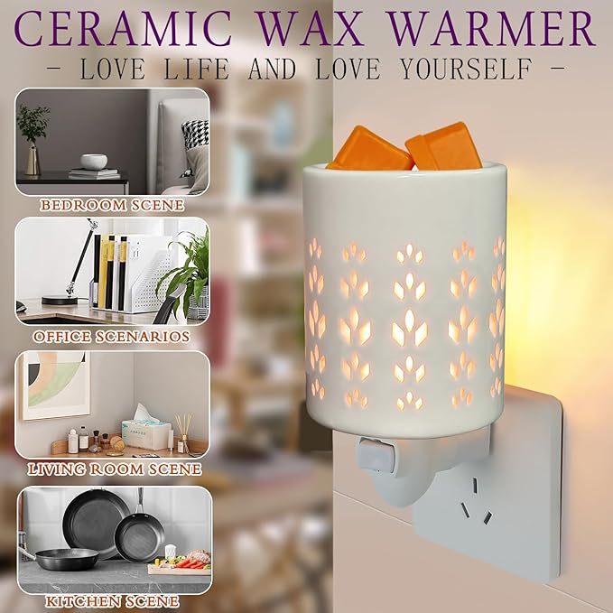 Plug in Wax Warmer for Scented Wax melt Warmer scentsy Plug in Wax melt Warmer Electric Candle Warmer Home Decor Gifts for Women(White Porcelain Diamond-Shaped Flowers)