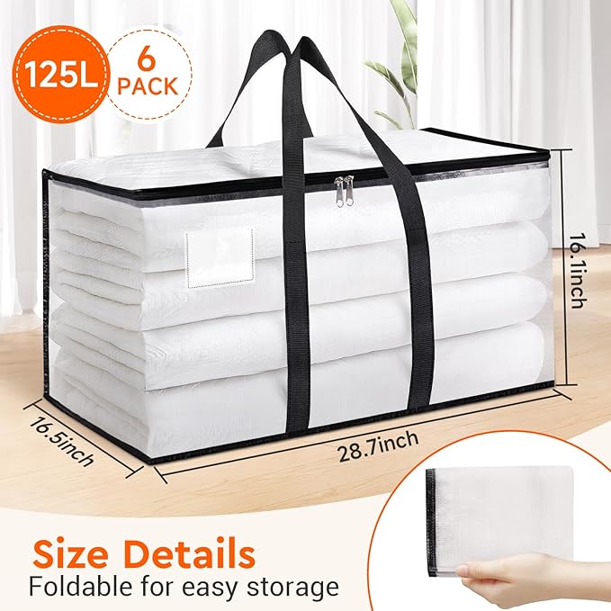 BlissTotes Clear Moving Bags Heavy Duty, 93L Extra Large Storage Bags with Zipper & Reinforced Handles, Waterproof PP Moving Totes for Clothes, Bedding, Comforters, Space Saving Storage (8 Pack)