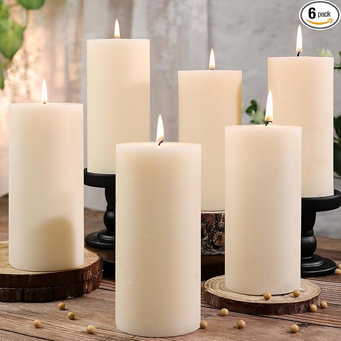6 Pack Soy White Pillar Candles,Natural Soybean Pillar Candles,540 H Long Lasting Burning-Unscented,Dripless and Smokeless Rustic White Hand-Poured Candles Dinner Table,for Wedding,Home Decor 2.8x6in