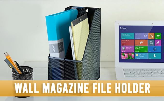 YBM HOME Steel Mesh Wall Magazine File Holder for Home & Office Organization, Serves as a Magazine Rack, Desk Organizer, Letter and Mail Bin, Holds Up to 20 Magazines - 2-Pack Silver, 1111-2