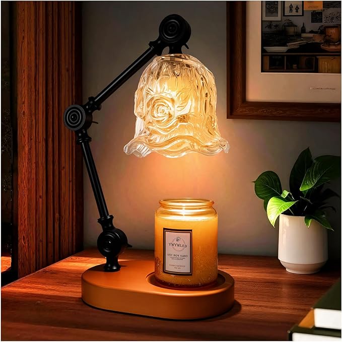 Candle Warmer Lamp, Dimmable Wax Melting Warmer with Adjustable Height, Bedroom Living Room Home Decor, Birthday Relaxation Gifts for Women (Transparent, Flower)