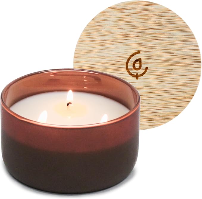 Calyan Wax Co. Mahogany & Cashmere 3 Wick Scented Candle - 30 Hour Burn - Luxury 3 Wick Soy Candles - Non Toxic Soy Wax Candles - Long Lasting Large Glass Jar Candle for Home - 8oz
