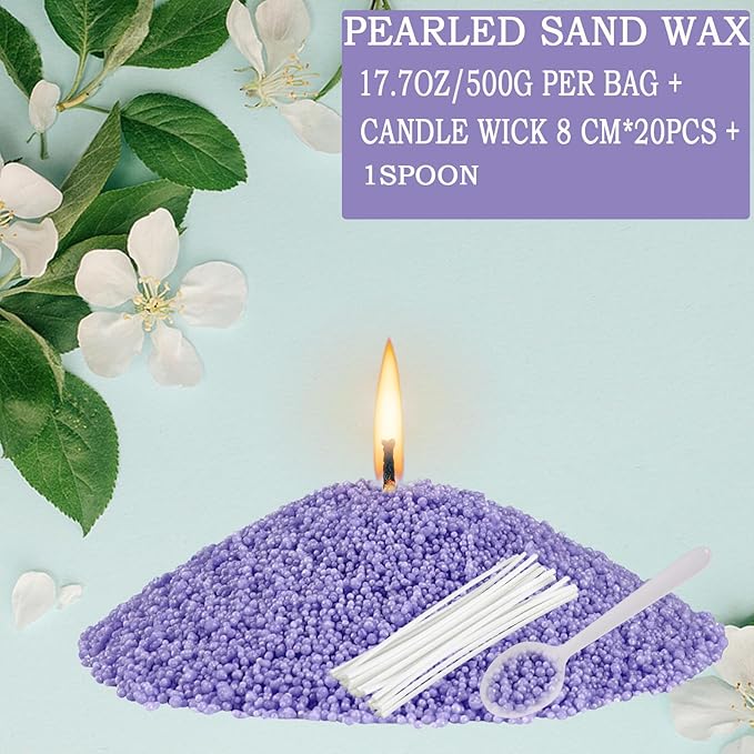 Pearled Candle Sand Wax Kit, Scented Purple Candle Sand with Wicks 1.1LB Candle Beads Sand Candles for DIY Candle Making Valentine's Day Gift Party, Wedding, Home Decor (Scented Lavender)