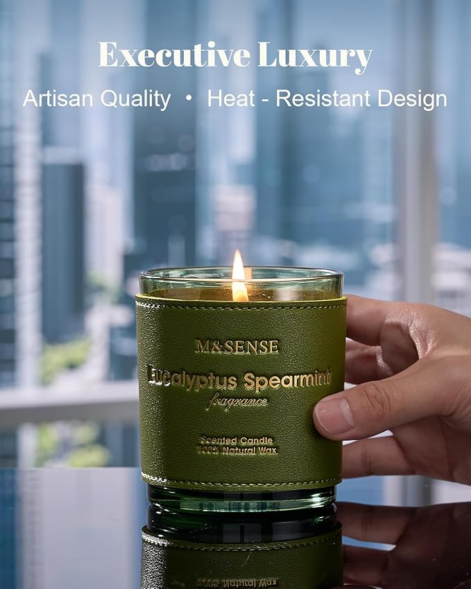 M&SENSE Eucalyptus Mint Vegan Soy Candles, 10oz 42-Hour Long Burning, Winter Home Fragrance for Stress Relief Calming Meditation, Thanksgiving Christmas Gift for Women and Men