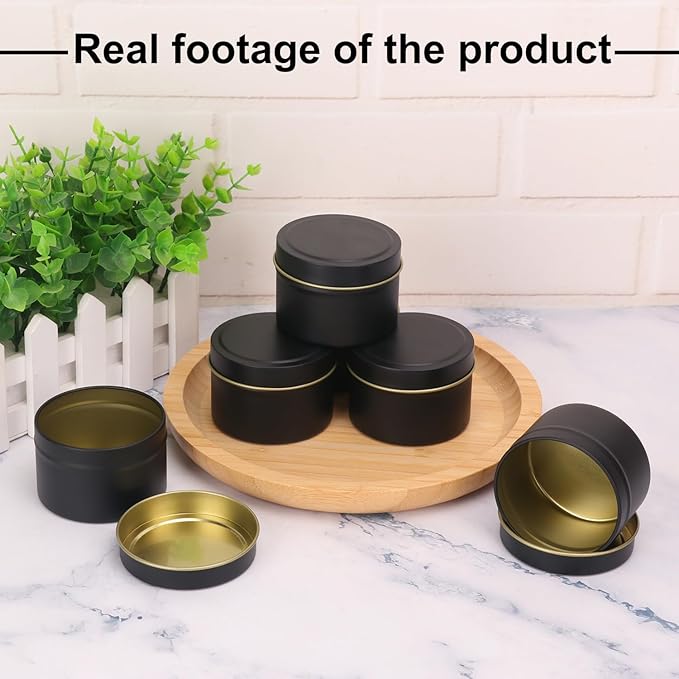 72 Pack 4 oz Black Metal Candle Tins with Lids, Round Bulk Metal Candle Jar, Matte Finish, Round 4 oz Candle Tins for DIY Candle Making and Storage