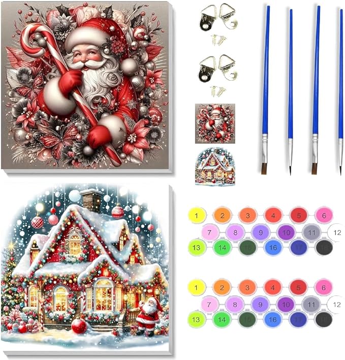 2 pack Santa Claus Paint by Numbers Kit for Adults Beginner With Framed,Christmas Easy Adult Paint by Number Kits on Canvas DIY Painting for Beginners Art by Numbers for Home Wall Decor 10x10 Inch