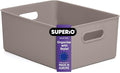Superio Ribbed Collection - Decorative Plastic Basket Open Home Storage Bins Organizer, Large Taupe (1 Pack) Container Boxes for Organizing Closet Storage Bins for Shelves 15 Liter/16 Quart