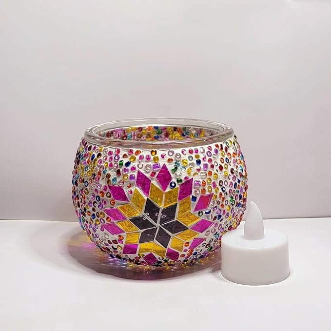 wpdash Turkish Mosaic DIY Craft Kit Colorful Round Glass Candle Holder Valentine's Day Gift Library Desktop Ornament Student Handmade Project Creative Gift